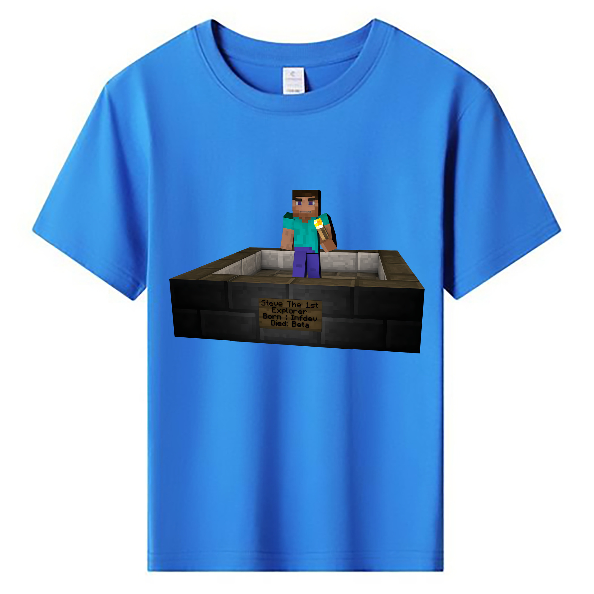 （画像用） マインクラフト ブロックの世界 Minecraft MC Block world 綿100％キッズTシャツ（フロントプリント）